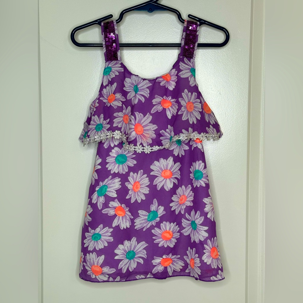 Pogo Club Of Ny Girls Sleeveless Purple Flower Blouse Size S